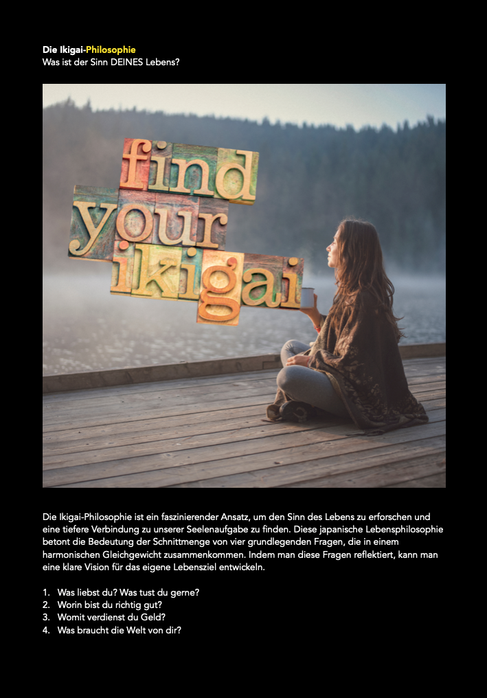 Die Ikigai-Philosophie: der Sinn deines Lebens (Free Ebook)
